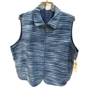 Allison Daley 24W Blue Striped Zip Front Vest Cotton Blend Plus Size NWT